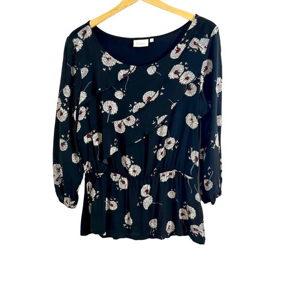Anthropologie Deletta Black Multicolor Wished Bloom Split Sleeve Blouse, Size M - Picture 3 of 14